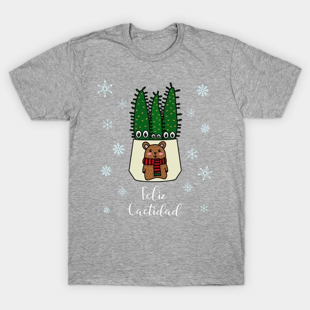 Feliz Cactidad - Eves Pin Cacti In Christmas Bear Pot T-Shirt by DreamCactus